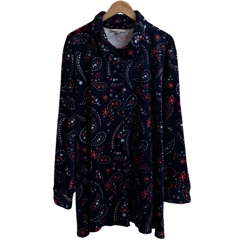 Woman Within Paisley Print Mock Neck Blue Floral Long Sleeve Tunic Top 4X #90